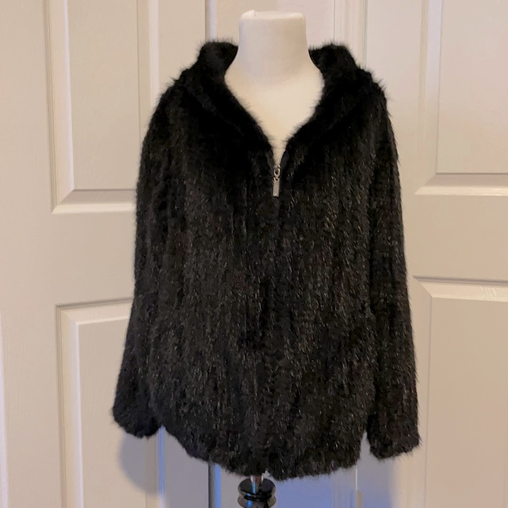 Jingpin No tags no label black hoodie rabbit fur